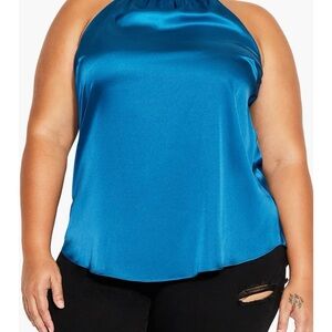 City Chic Sexy Satin Deep Teal Halter Top Back Tie Plus Size Small (16)